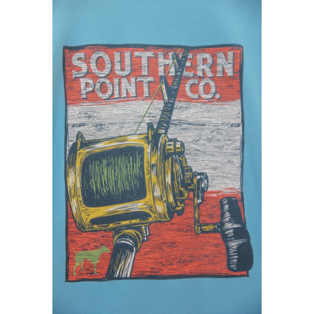 Southern Point Co. Men's M Blue Short Sleeve Graphic T Shirt Fishing Reel Preppy